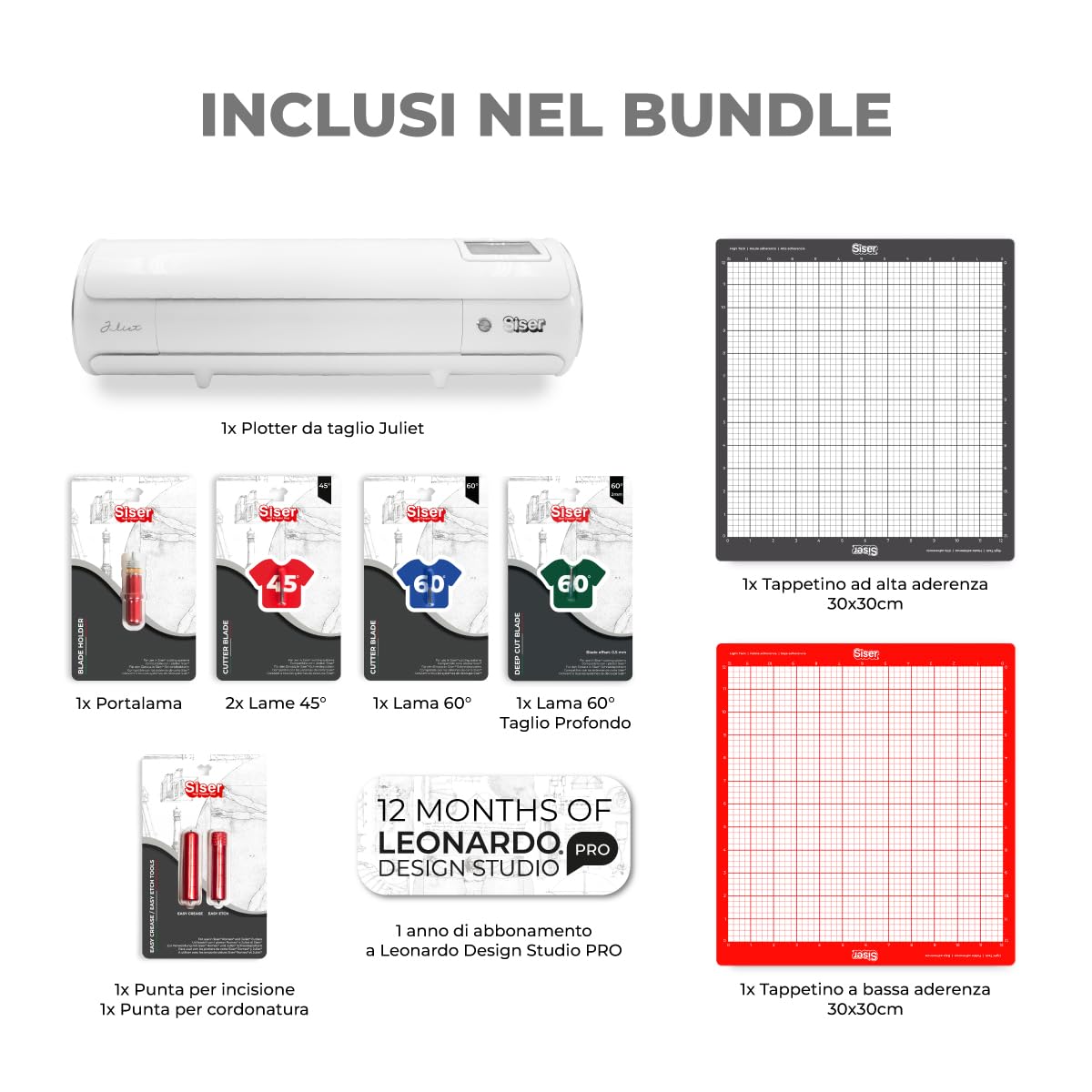 Siser Juliet® Pack Essentiel – Plotter de Découpe avec Lames, Pointes, Tapis et Abonnement Leonardo™ Pro Inclus – Pour Film Thermocollant, Vinyle Adhésif, Papier, Carton et Autres Matériaux