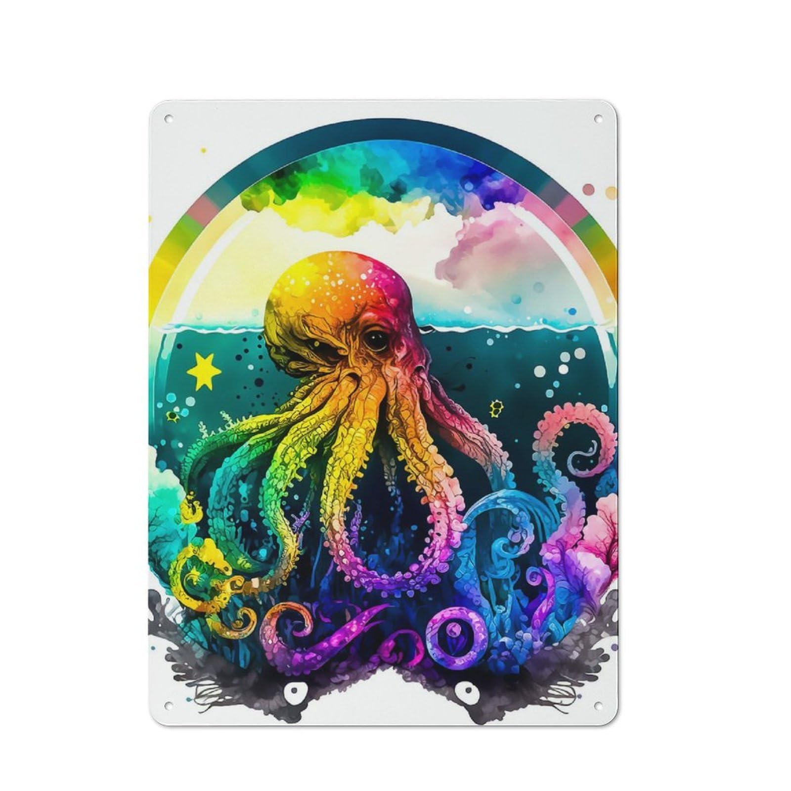 Octopus Character Metal Wall Decor 40x30cm, Vintage Metal Sign for Home, Shop, Pub Or Studio Wall