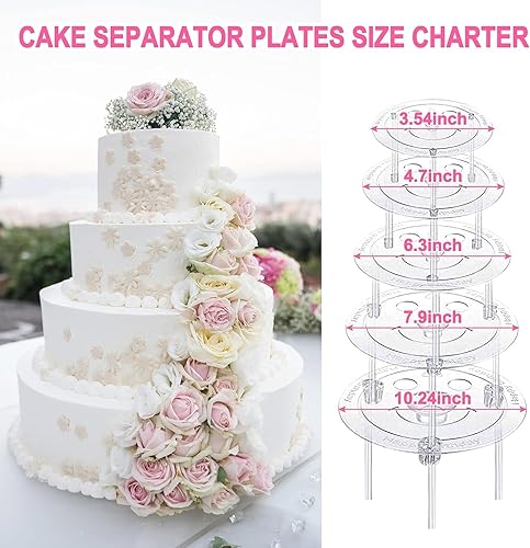Miniatura 2 de 5 soportes separadores de pasteles con 20 varillas de plástico para tartas y 15 palitos transparentes para tartas de 4, 6, 8, 10, 12 pulgadas