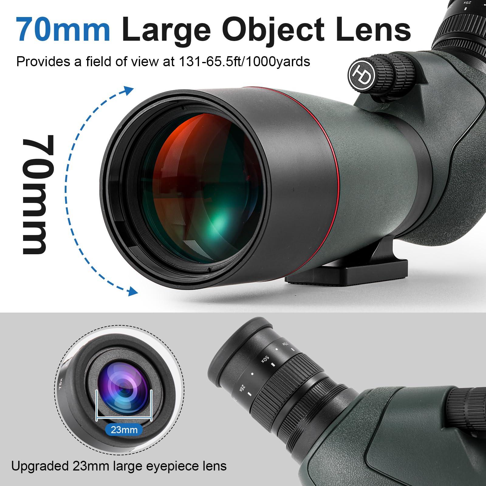 Telescopio Terrestre 25-75x70 IPX6 Impermeable BAK4 Spotting Scope con Trípode
