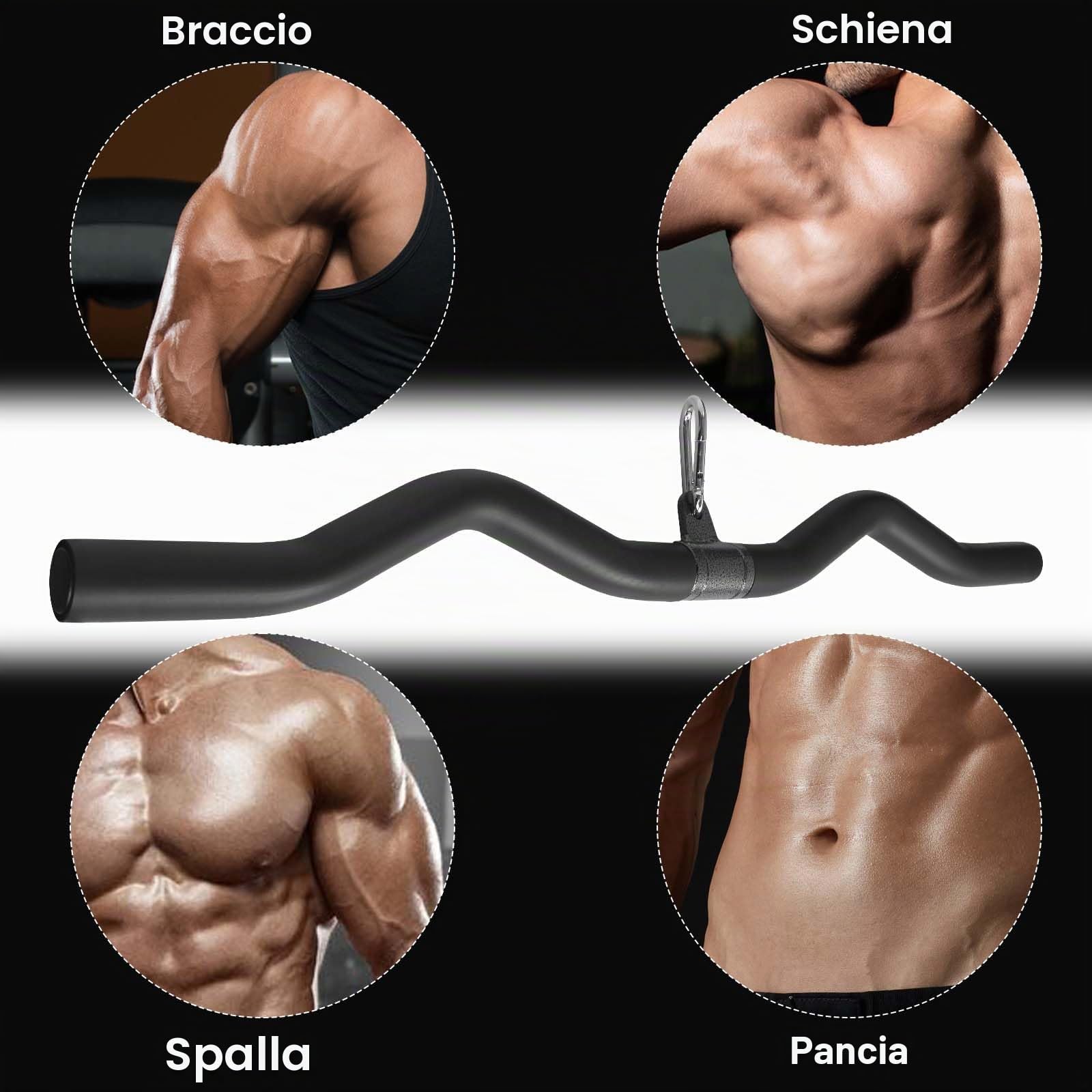 Barra per Bicipiti, Barra per Tricipiti, Barra Lat Machine Ergonomica 80 cm Nera, Barra per Trazioni Tricipiti per Casa, Palestra, Crossfit, Bodybuilding, Allenamento della Forza, Sport