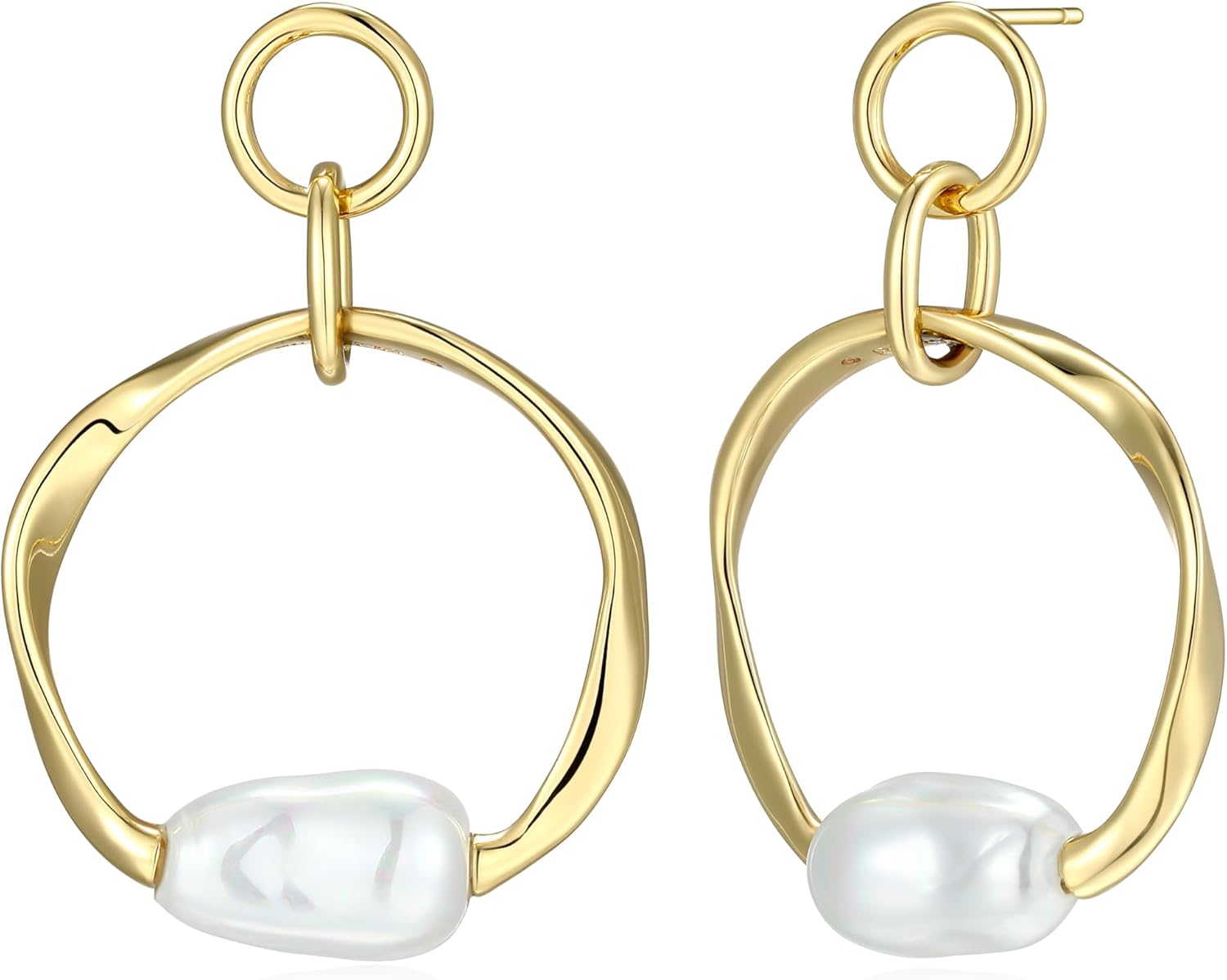 Amazon Essentials (Demi's Pick) Baroque Pearl Women's Hoop Earrings - Gold-Tone Fine Silver Plated Open Circle Design