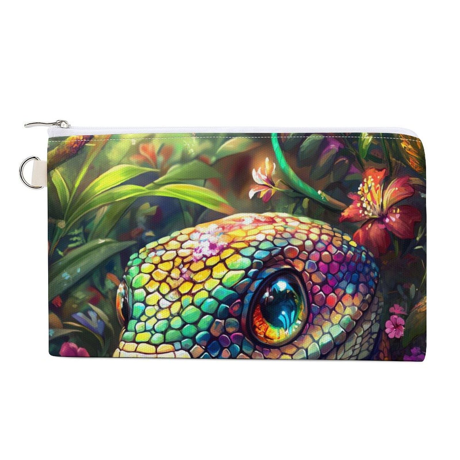 Colorful Flower Snake Coin Purse Canvas Change Pouch Portable Pocket Wallet Mini Storage Bag with Zippered Keychain