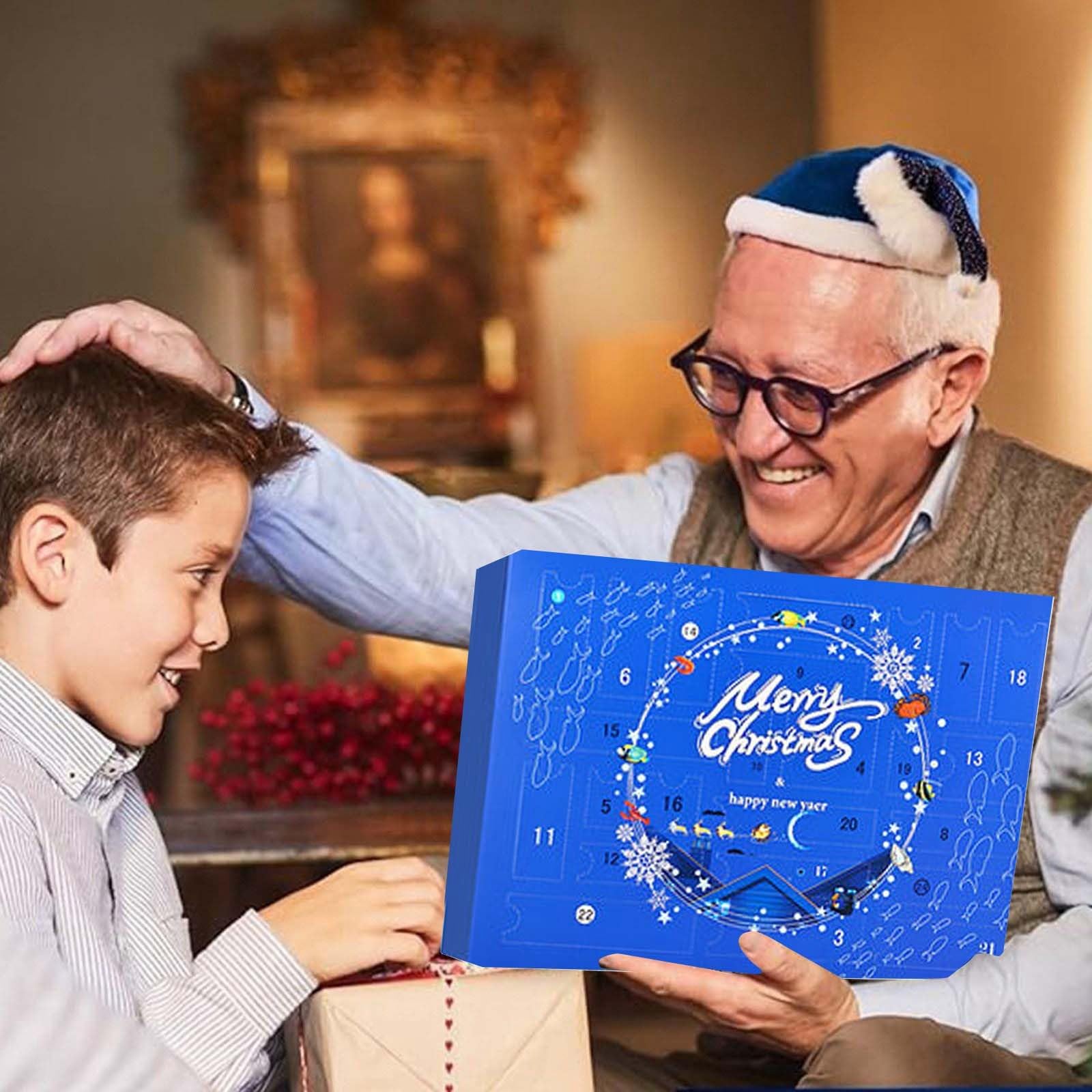Calendario de Adviento de pesca 2024 para adultos, hombres, adolescentes y niños, calendario de adviento de pesca para agua dulce y salada, plástico suave para padre, novio, abuelo, YmF638 (azul, 32 x