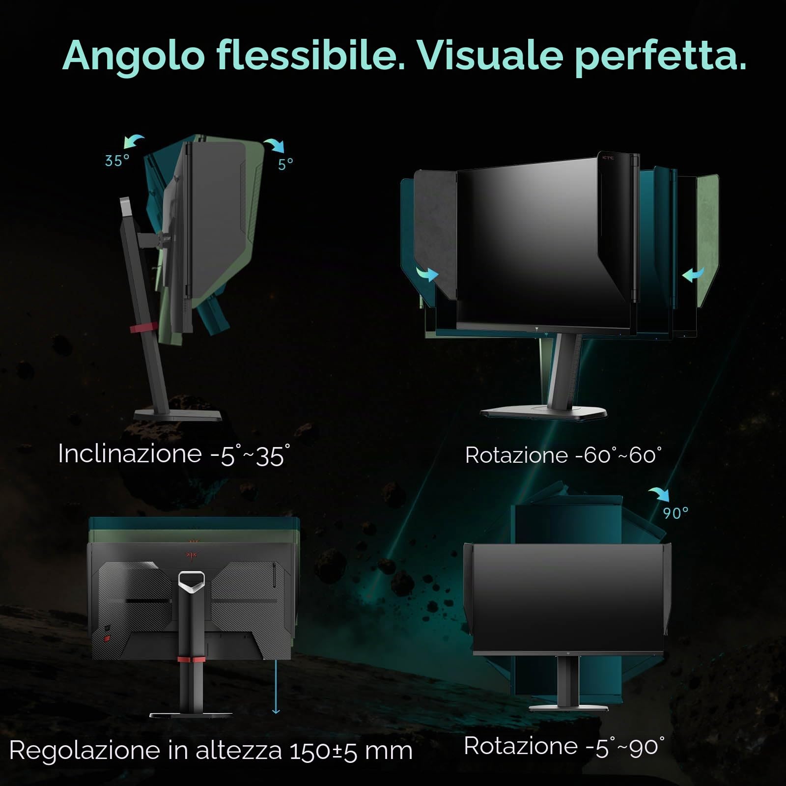 KTC Gaming Monitor 27 Pollici, 275Hz 240Hz, QHD Monitor, Fast IPS, 1ms, 2K QHD 2560 x 1440P Schermo PC, Freesync & G-sync, 100% sRGB, HDR400, Luce blu bassa, VESA 100x100, DP1.4/HDMI 2.0, H27E8