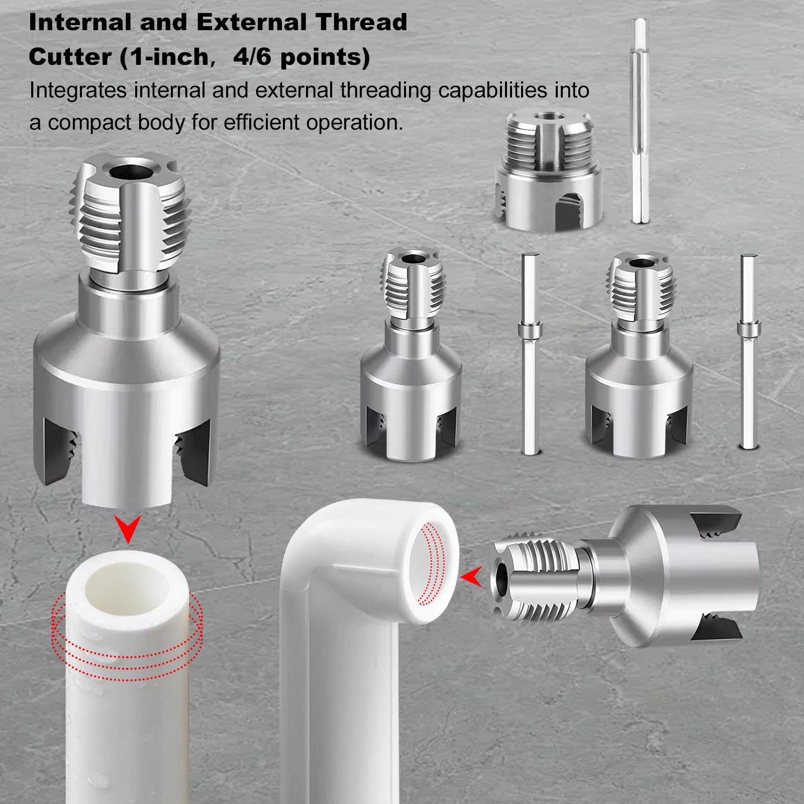 Herramienta de roscado de tuberías 4 en 1, kit de enhebrador interno y externo para tuberías de PVC de 3/4 pulgadas, ideal para proyectos de fontanería y reparaciones del hogar