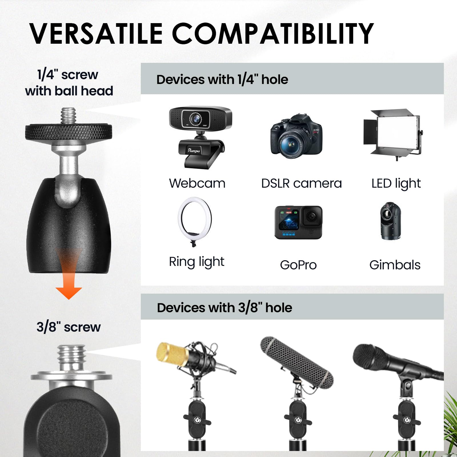 TARION Overhead Stativ Kamera Tischstativ Klemmstativ Flexibel Gelenkarm Tisch Halterung mit 3/8'' Gewinde und 3/8'' auf 1/4'' Schrauben Adapter für DSLR Kameras Ringlicht Projektor(L, Neu)
