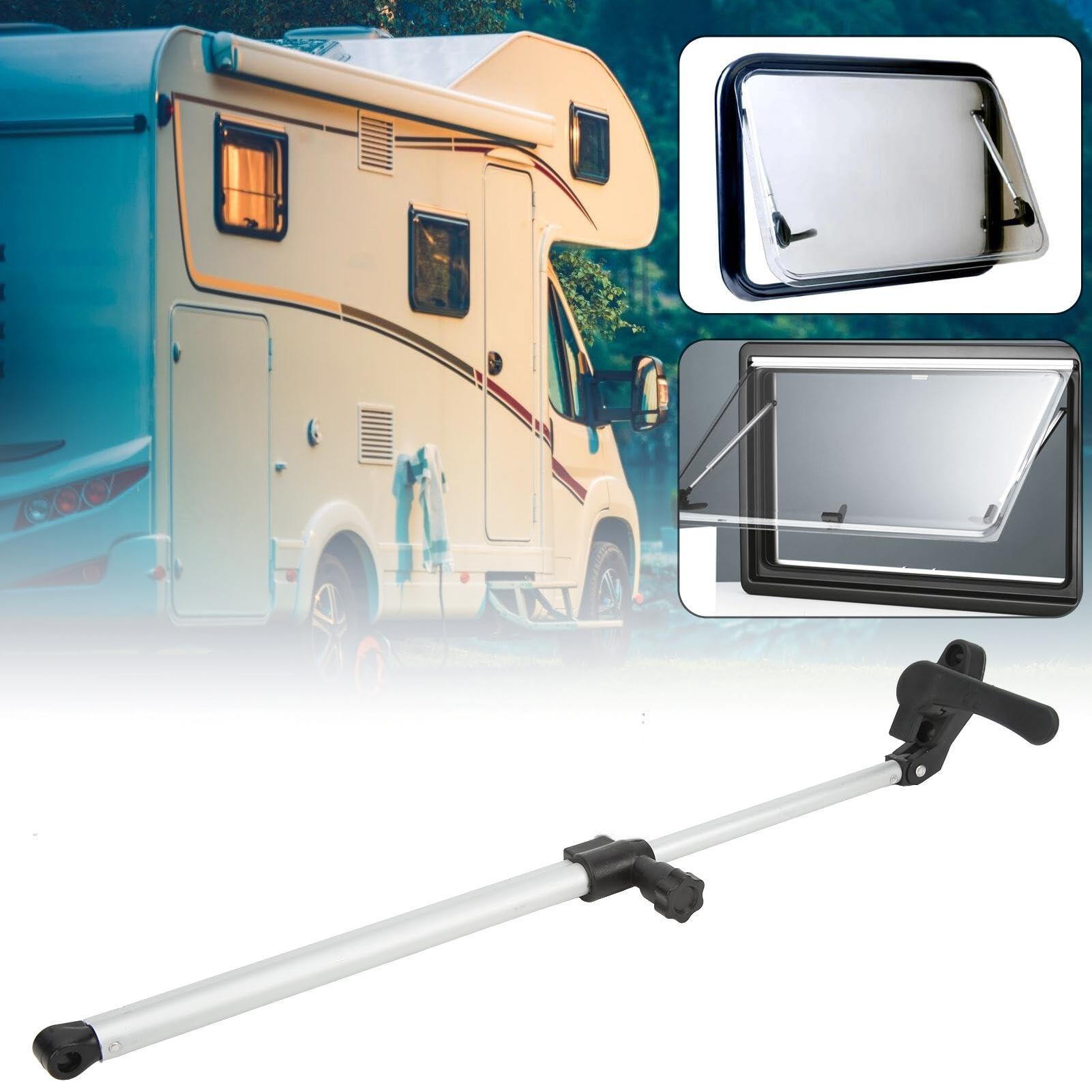 2 aste di supporto per finestrini di camper, telescopiche, in lega di alluminio, da 310-435 mm, per roulotte e camper, asta di supporto per finestrini di camper, supporto per alzacristalli di camper