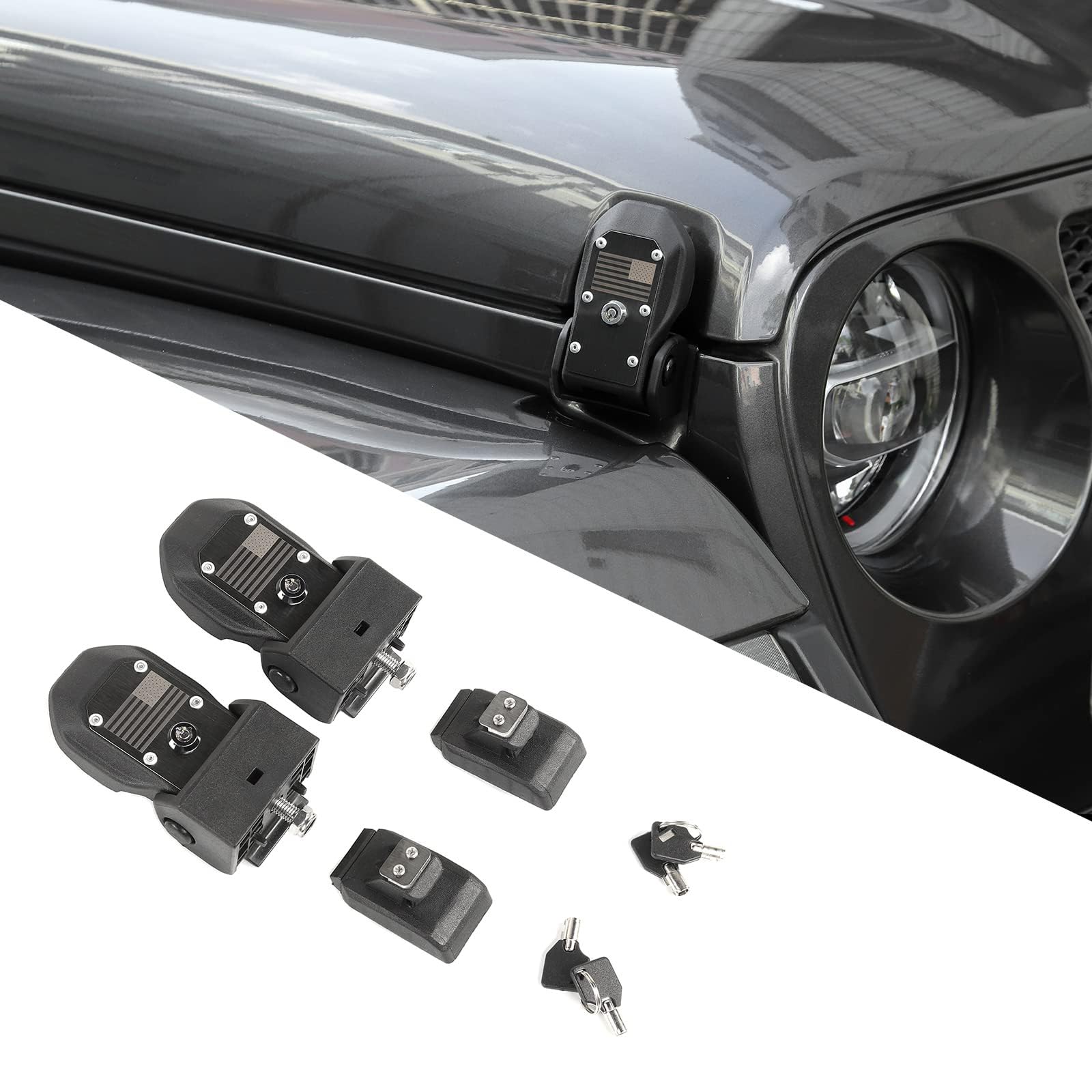 Unifizz Loquets de capot verrouillables noirs pour Jeep Wrangler JL JLU Gladiator JT 2018-2024