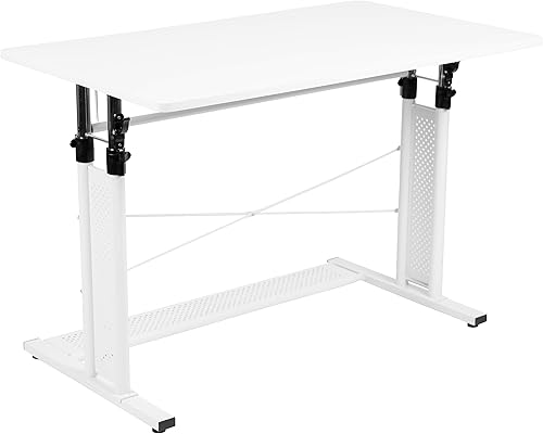 Miniatura 7 de Flash Furniture Fairway - Escritorio de oficina en casa, altura ajustable (27.25-35.75 pulgadas de alto), color blanco