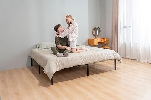 Miniatura 6 de Kix Nox Marco de cama de metal de 14 pulgadas, no necesita somier, espacio de almacenamiento debajo de la cama, base de marco resistente,