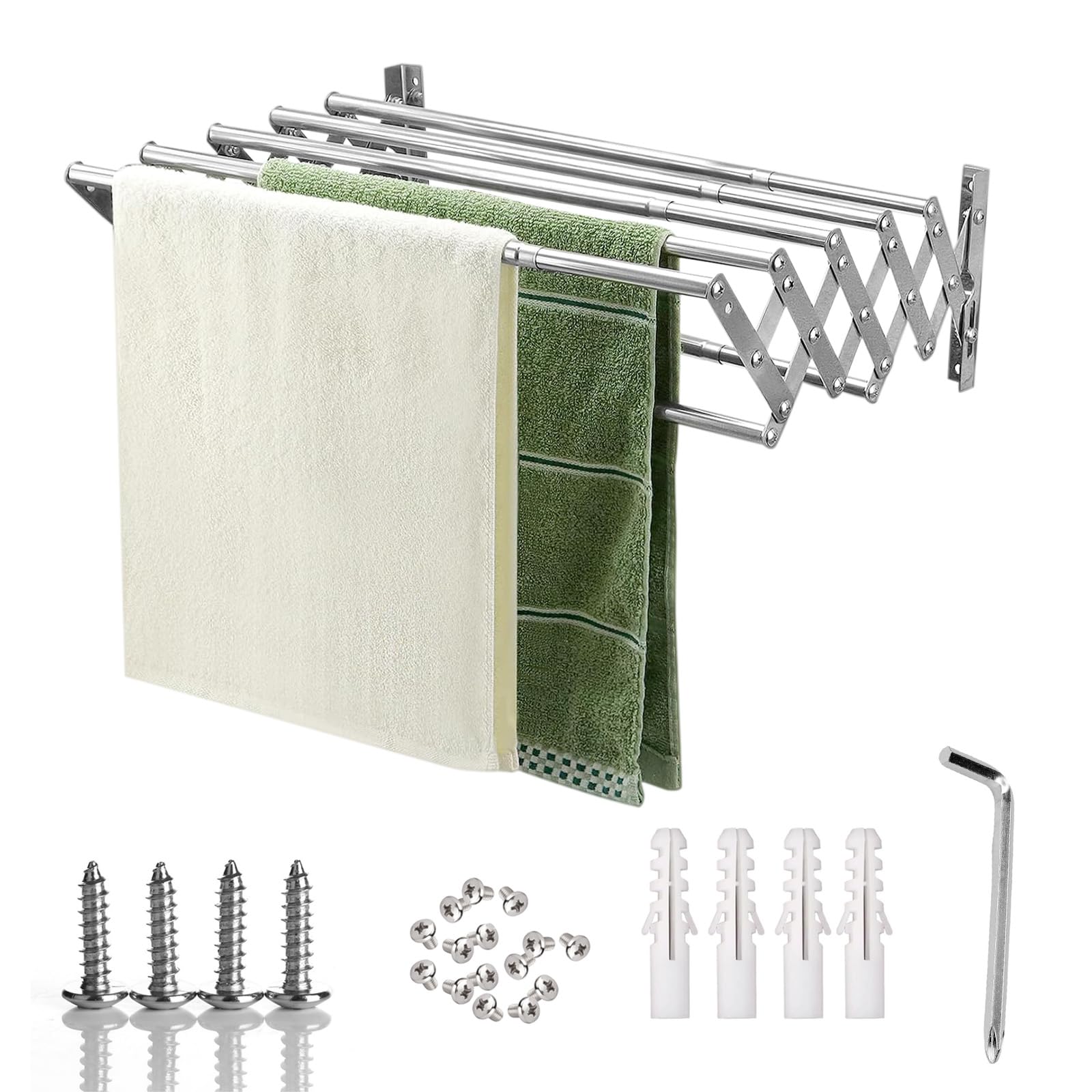 Stendibiancheria Da Parete, 80 Cm Portasciugamani Pieghevole Stendibiancheria Salvaspazio Con 5 Barre In Acciaio Inox Per Balcone O Lavanderia Capacità Di Carico Massima 25 Kg