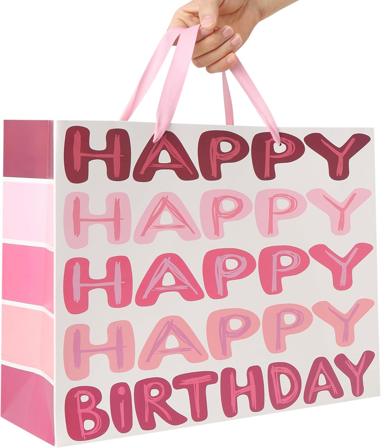 16.5" Extra Large Pink Happy Birthday Gift Bag Set with Handles, Greeting Card, Tissue Papers and Stickers for Women Girls Kids Teens, Words Design, 1 Pcs - Image 6