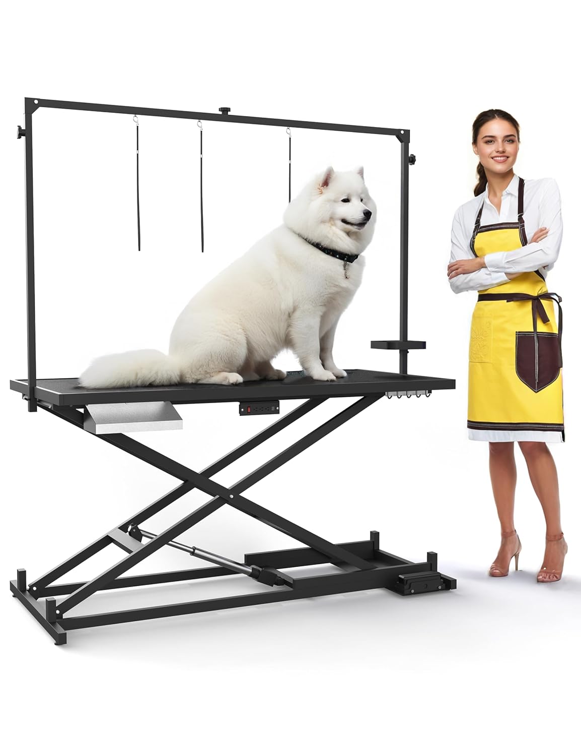 50" Professional Electric Grooming Table,280 LBS Capacity Dog Grooming Table with Adjustable Height, Heavy Duty x-Frame,Power Sockets & USB,Grooming Arm, Anti-Slip Tabletop &Tool Organizer