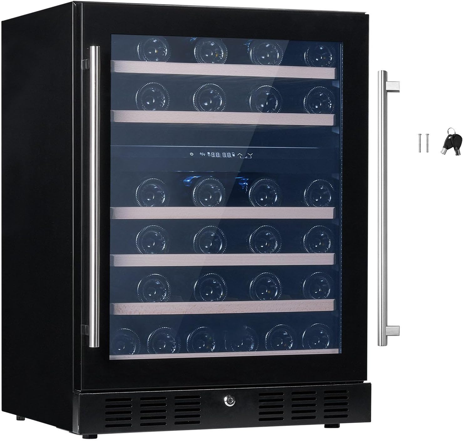 Wine Cooler 46 Bottles Under Counter Built-in Freestanding Refrigerator Dual Zone Beverage Blue LED Light Single Door Child Lock Beer Soda Water ETL Listed