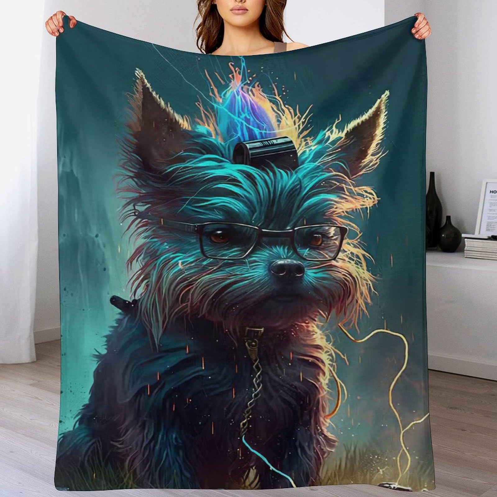 Couverture en flannel chien pour cocooning sur le canapé 150x200