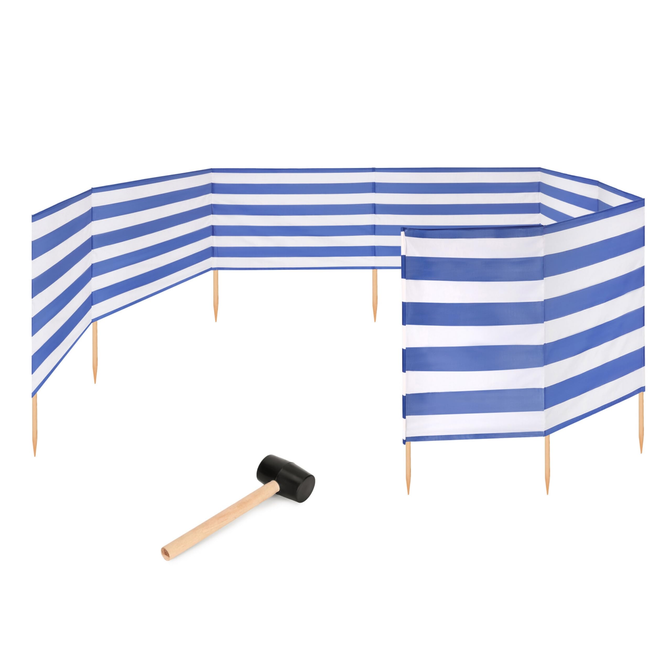 Garronda Paravent Plage Coupe-​Vent Camping Brise-​Vent avec Marteau en Caoutchouc GAEX001 (Rayures, 12 m)