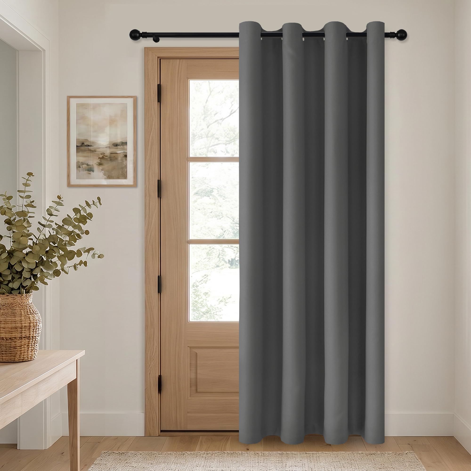 Hiasan Rideau Occultant Thermique, 132 x 210 cm (L x H), Gris Foncé | Lumineux Bloquer anti Bruit avec œillets, pour Maison Chambre Salon Bureau Porte d'Entrée, 1 Piece
