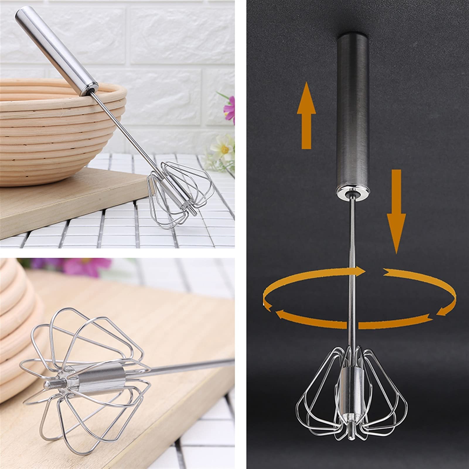 Schneebesen Küchen Schneebesen Edelstahl halbautomatische Rotation Ei Schläger Handdruck Egg Mixer Eier Rührwerkzeug Küchenwerkzeug Antihaft Ei Cracker Edelstahl Schneebesen Schneebesen aus Silikon