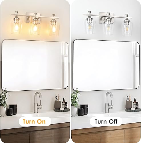 Miniatura 6 de Lámpara de tocador de baño de 3 luces, accesorios de iluminación de baño plateados sobre el espejo, apliques de pared modernos con pantalla de