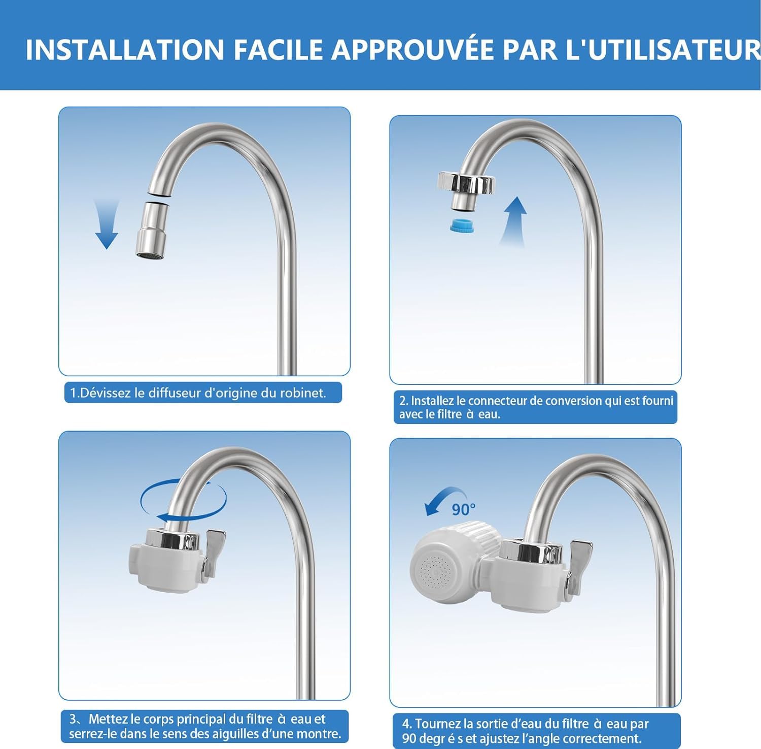 Filtre à Eau Robinet 2 en 1 | Élimine Chlore, Métaux Lourds & Mauvais Goût – Installation Facile Sans Outil en 30 Secondes