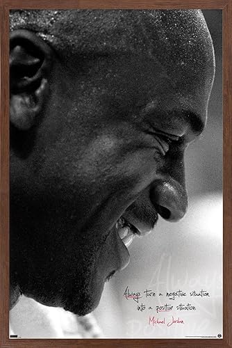 Trends International Michael Jordan - Póster de pared Always Positive, 34 pulgadas de largo x 22.4 pulgadas, versión enmarcada en caoba