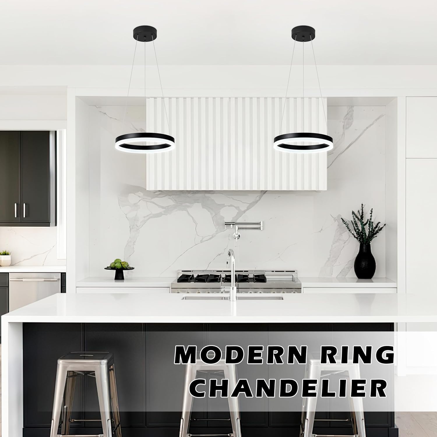 12" Black Led Ring Chandelier Ring Modern Led Chandelier Modern Pendant Lights Adjustable Height Light Contemporary Light Fixture for Kitchen Island Bedroom Kitchen Island Dining Room