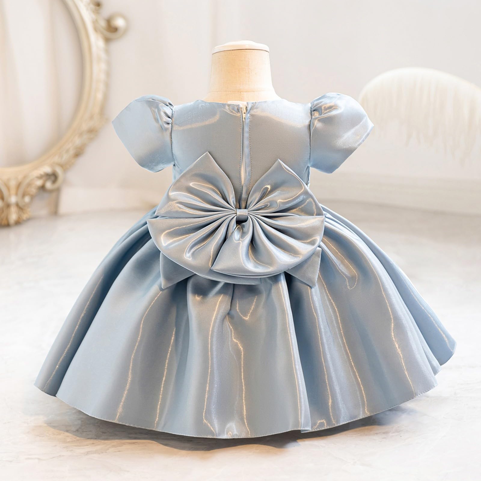 Vestido de fiesta para niña, lazo de princesa, manga abombada, vestido de fiesta, brillante, vestido de bautizo, boda, cumpleaños, tul, vestido de comunión, elegante, vestido de baile