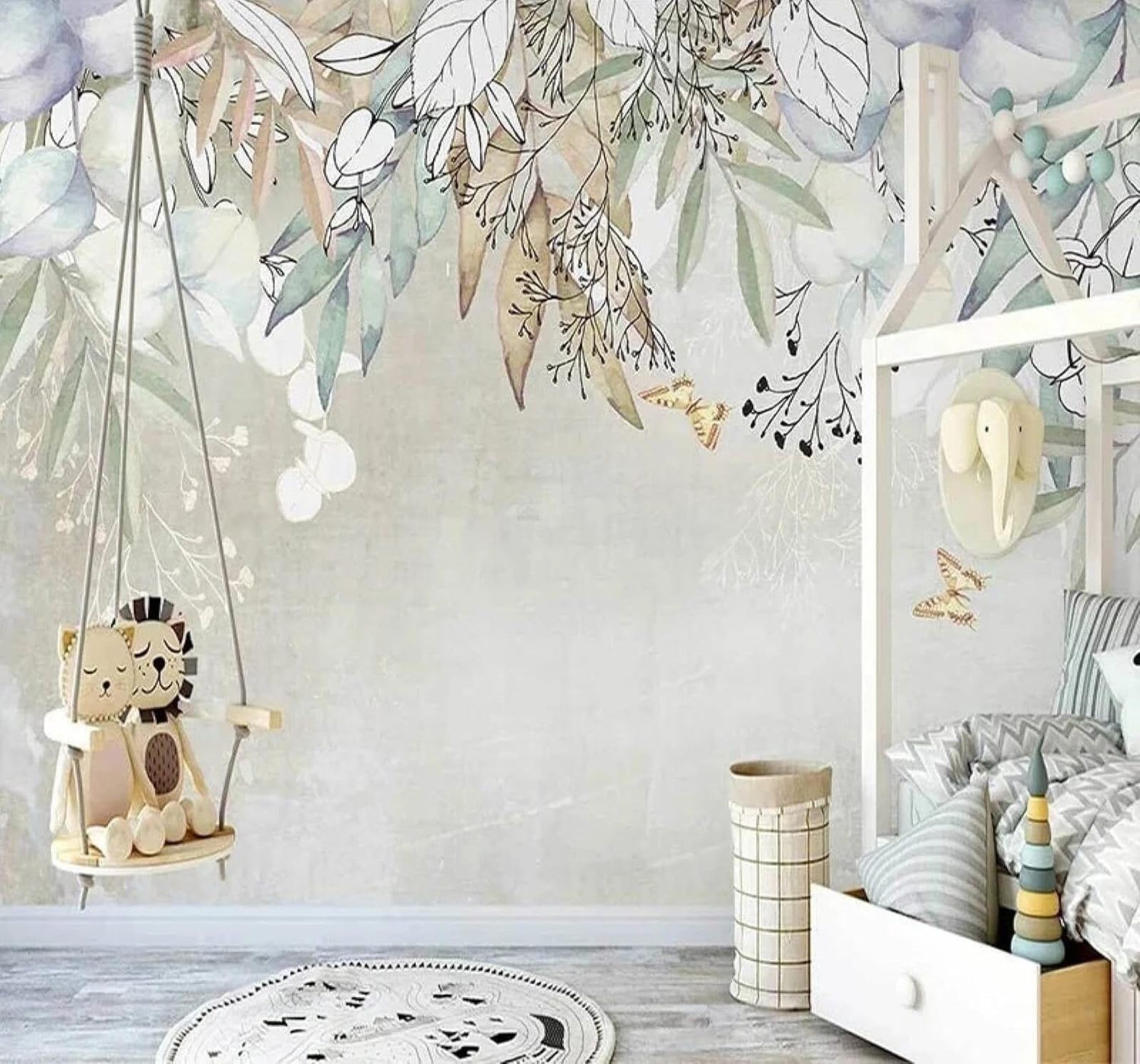 XLMING Hand Drawn Watercolour Pastoral Plants Butterflies 3D Wallpaper Luxury Home Dining Decor Paste Sofa Living Room The Wall for Bedroom Mural-350cm×256cm