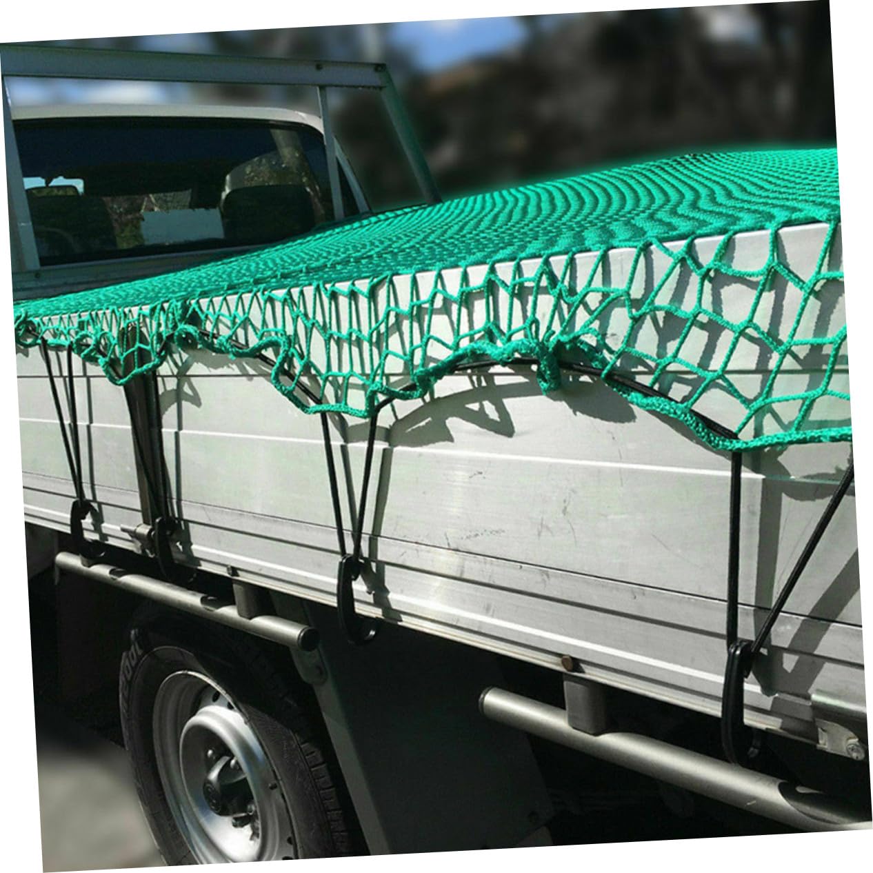 Rete di Carico per Cassone di Pick-up in Nylon Resistente All'abrasione con Elastici e 15 Ganci per Trasporto Sicuro Durante Campeggio e Trasloco