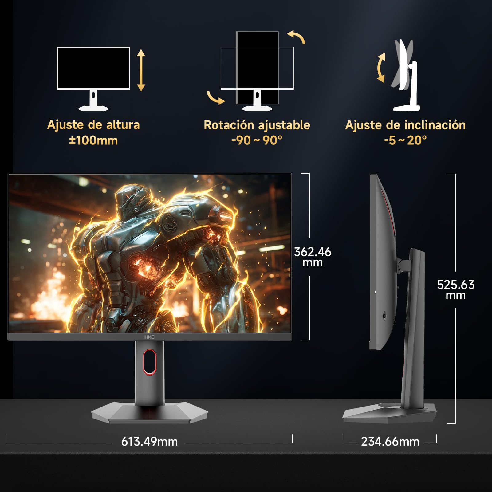 HKC Monitor Gaming 27 Pulgadas 4K UHD Fast IPS 160Hz, 1ms | Modo Dual FHD 320Hz, HDR400, 95 % DCI-P3, , HDMI 2.1 y DisplayPort 1.4, Soporte Ajustable en Altura,VESA 100×100