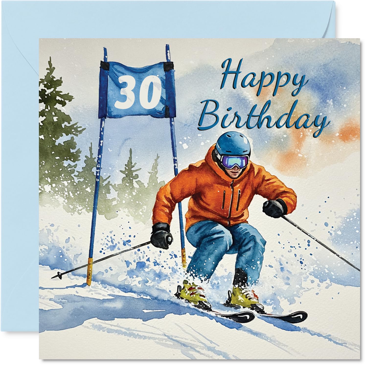 30th Birthday Cards for Women and Men, Skiing Celebration
