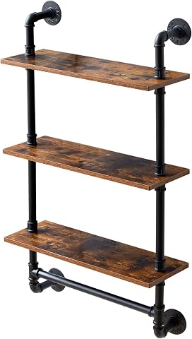 IBUYKE Estante de Pared 3 estantes, 60x20x103 cm Baldas Pared Industrial, Estante Flotante, Soporte de Pared Estable, Decoración, para Salón, Dormitorio, Oficina RF-TM015