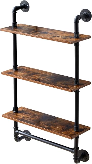 IBUYKE Pipe Floating Shelves, Wall Shelf Outdoor, 60x20x103cm, Decorative Shelving Unit for Wall, Plant Stand, Storage Organiser Shelf for Bedroom, Bathroom, Living Room, Office RF-TM015
