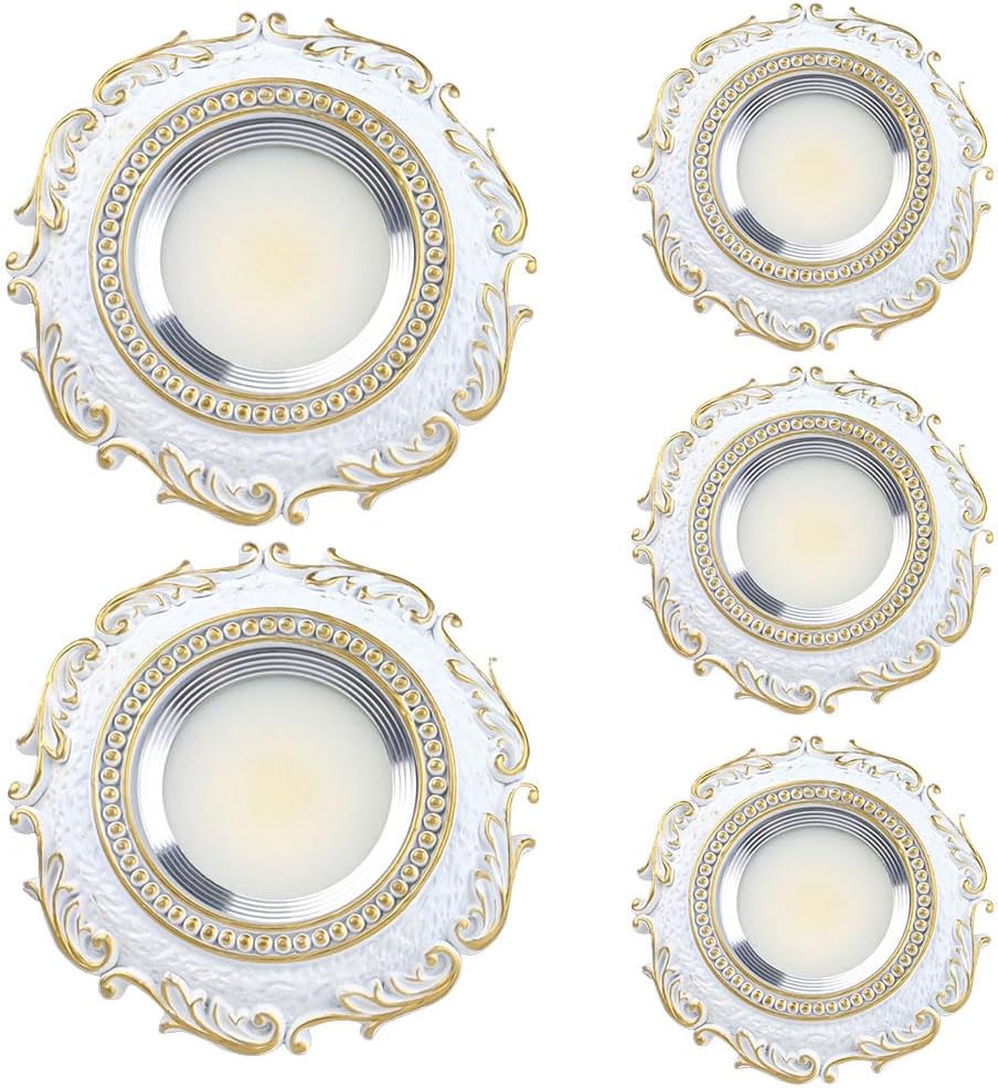 5 Pack Retro-Style 4.3" Round White LED Recessed Downlight, 3CCT Dimmable Baffle Trim Ceiling Light Fixtures, Energy-Saving Vintage Lighting for Bedroom/Hallway