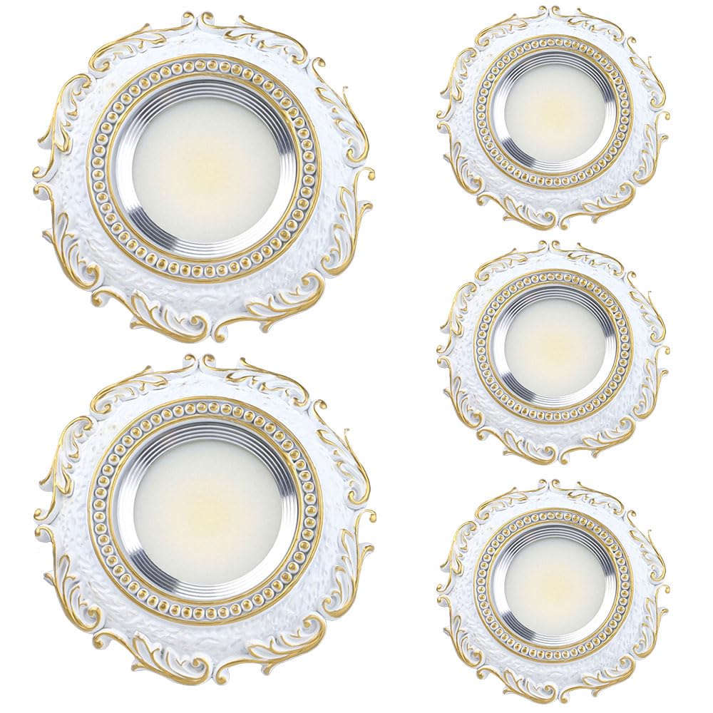 Paquete De 5 Downlight Empotrado LED Europeo con Diseño De Encaje: Lámparas De Techo Regulables De 3W / 5W / 7W / 12W, Molduras De Deflectores Blancos Y Dorados, Temperatura Ajustable