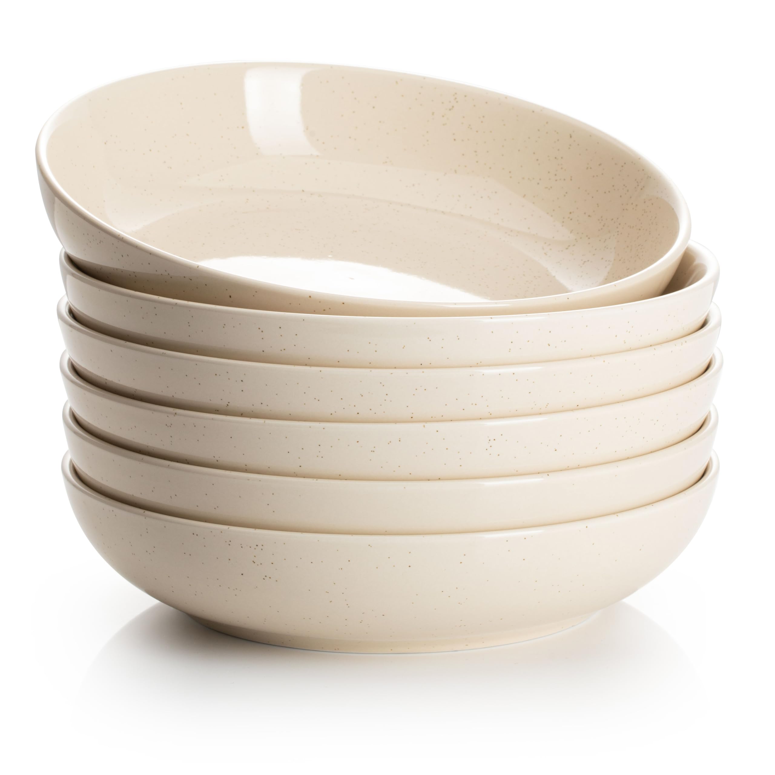 Sweese 22oz Porcelain Salad Serving Bowls Set, Microwave Dishwasher Safe, 7.6 Inch, Beige, 6-Pack