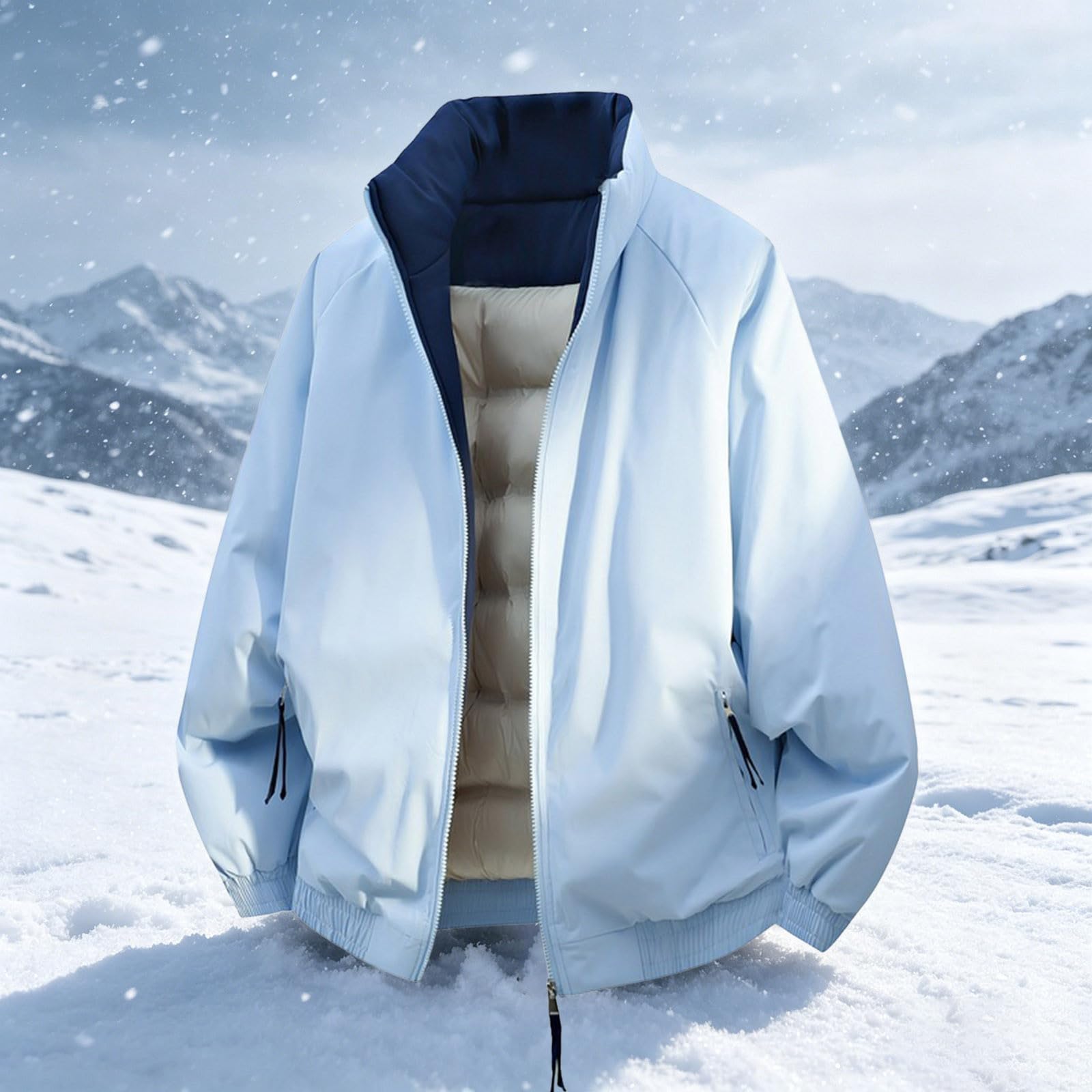 Giacca trapuntata da uomo con colletto alto, cappotto invernale isolato per tutti i giorni, chiusura lampo, per attività all'aperto, tempo libero, maniche lunghe, foderata, robusta, resistente al
