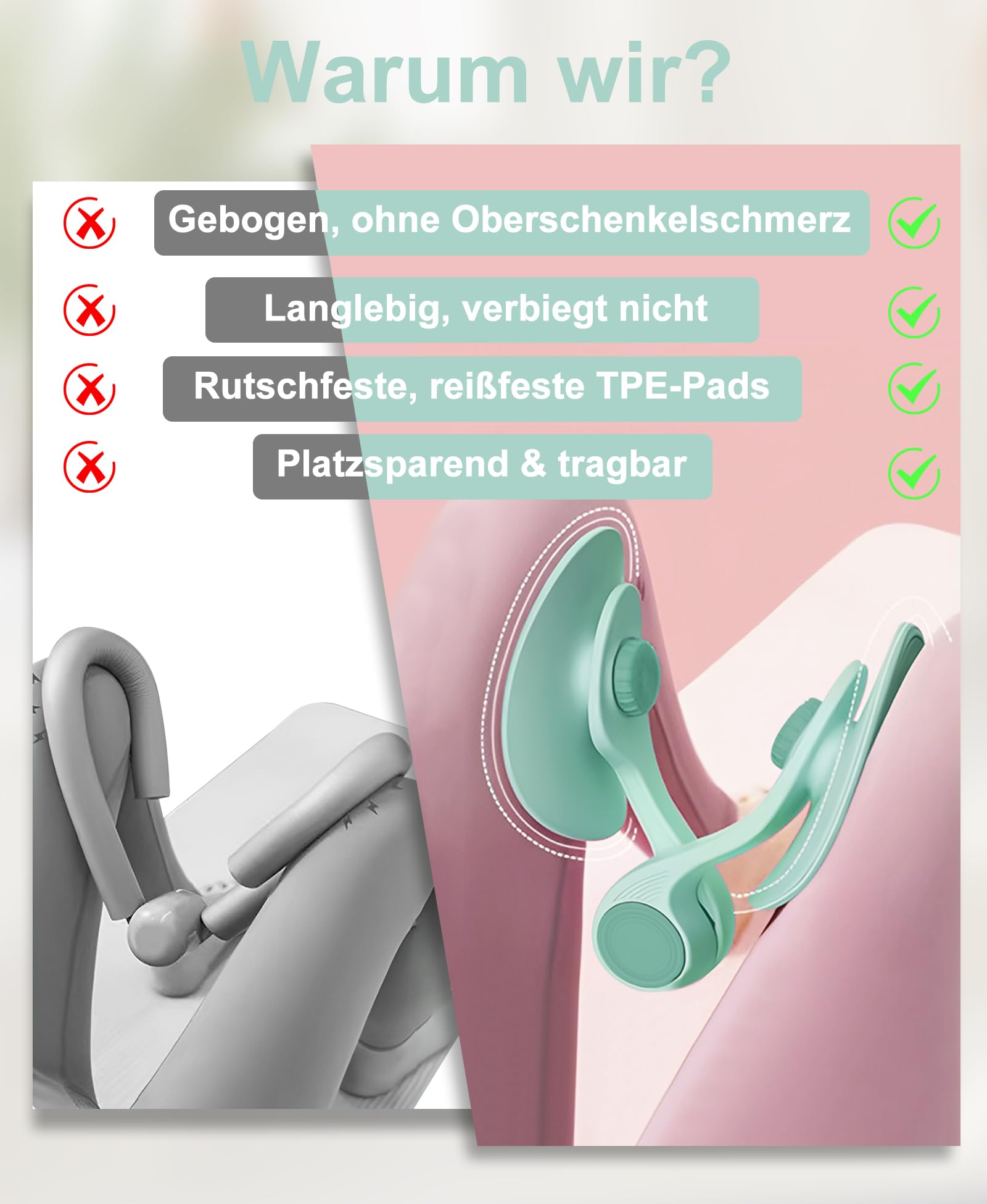 Oberschenkeltrainer 16kg Beckenboden Trainer, Beinpresse für Zuhause Kegel Beintrainer für Damen und Männer, Beckenbodentrainer für Frauen & Männer, Gesäßtrainer für Postpartale Erholung mit Band