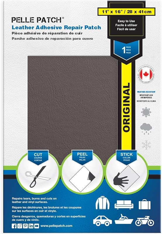Kit de Reparo para Banco de Couro e Vinil Pelle Patch Marrom-Cinza 27,9 x 40,6 cm