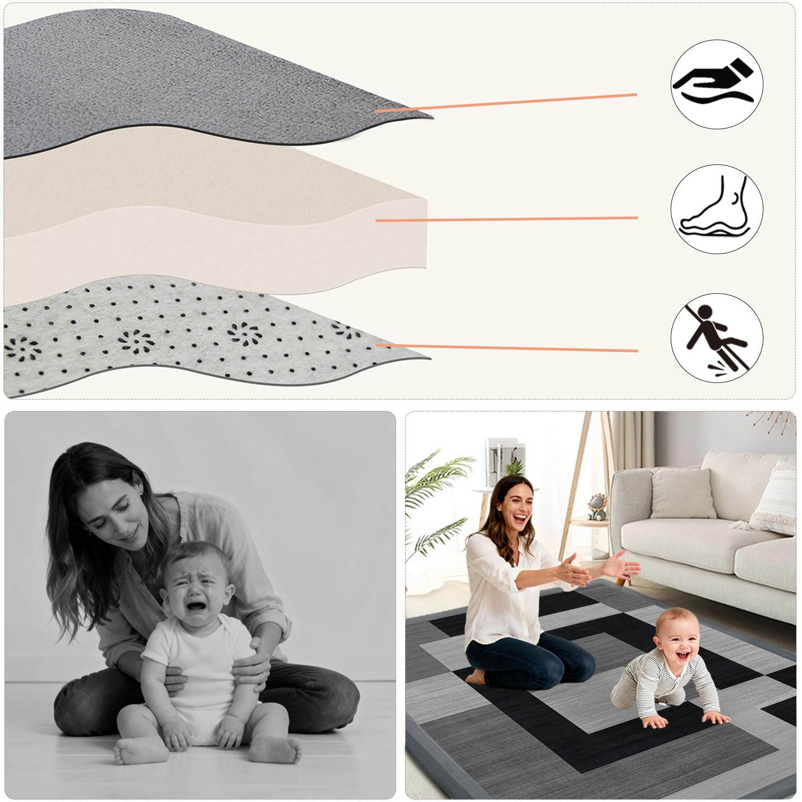 Spielmatte Baby/Krabbelmatte Baby, Teppich für Kinderzimmer mit hochwertigem Memory-Schaum, 2 cm Dick Krabbelmatte Baby, Krabbeldecke, Tatami Matte 190 x 300cm