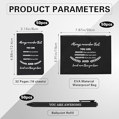 Miniatura 2 de Seajan Regalos inspiradores a granel, 50 bolígrafos inspiradores, 50 bloc de notas motivacionales, 50 bolsas de maquillaje para mujeres y hombres