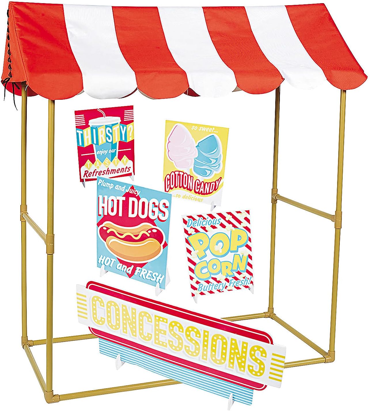 Fun Express Baseball Concessions Stand Tabletop Tent Kit - Party Decor - 6 Pieces, Red, White