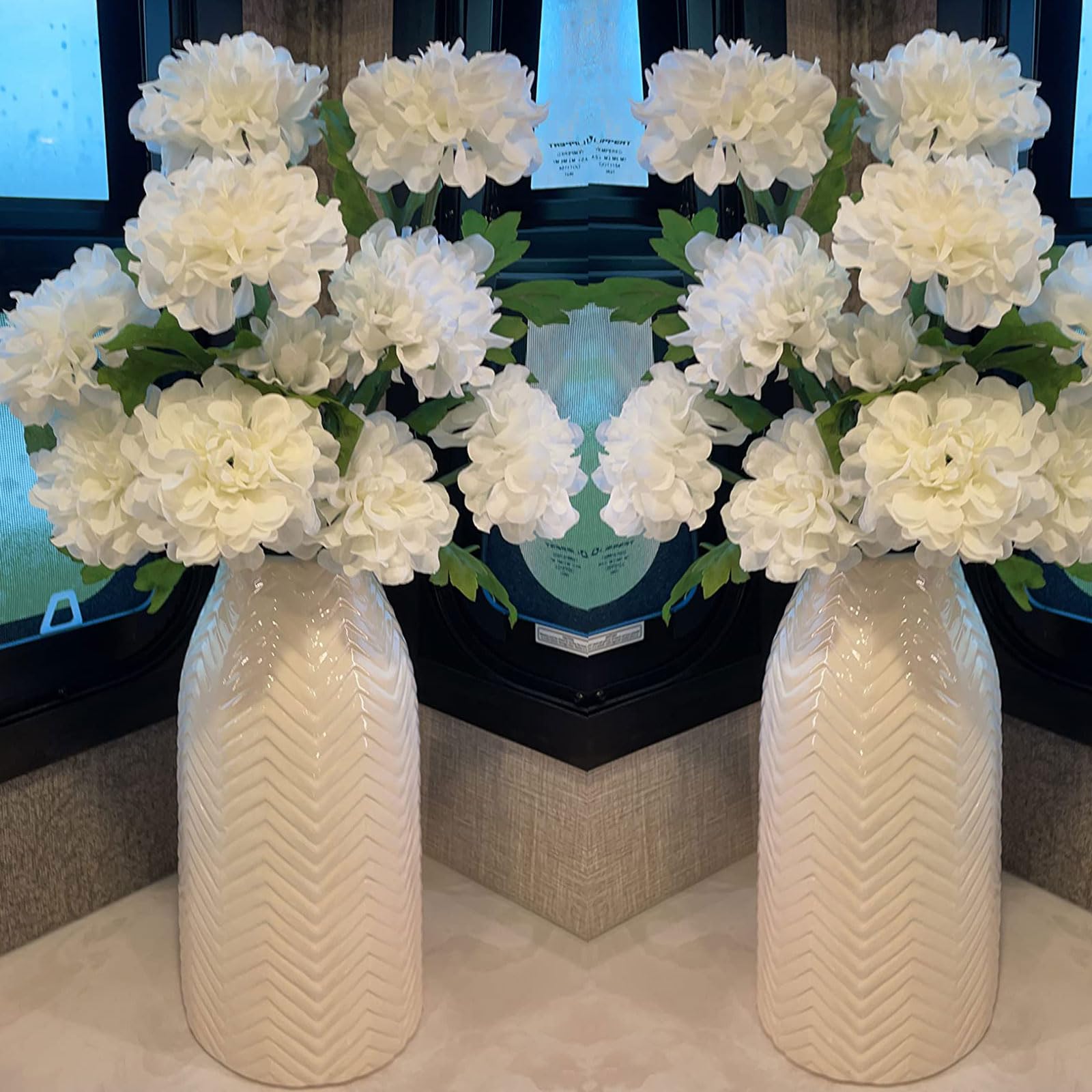 Jarrón blanco para flores, florero de cerámica para decoración, jarrones altos decorativos modernos para tu cocina, oficina, sala de estar, estantería, mantel - textura blanca (mediano) 2