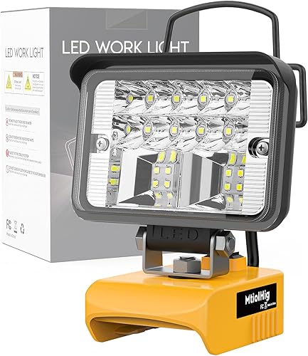 Luz de trabajo LED inalámbrica para batería Dewalt de 18 V, interruptor de alimentación mejorado de 48 W, 4800 lúmenes, luz de inundación debajo del