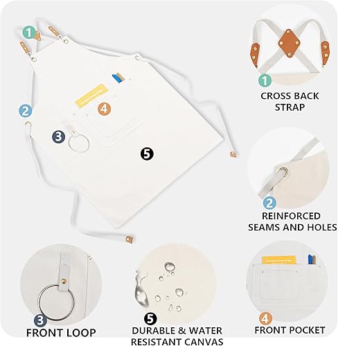 Miniatura 2 de Delantales de lona para mujeres y hombres, delantal de chef personalizado, para taller, cocina, carpintería, jardinería, camarero