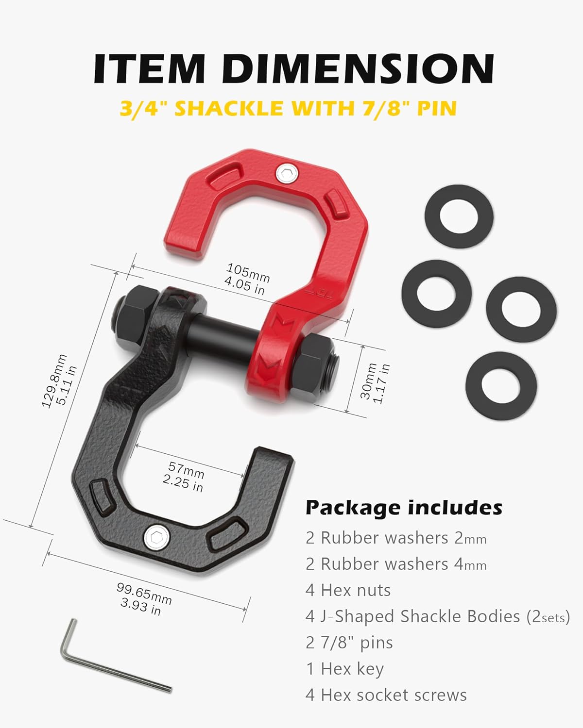 3/4" D-Ring Shackles, Heavy Duty Forged Steel Shackles with 7/8" Pin, Easy Open D-Ring Shackles Towing Winch Hooks for Recovery, Trucks, SUV, ATV, UTV, Off-Road Vehicles, Black Red - Image 5