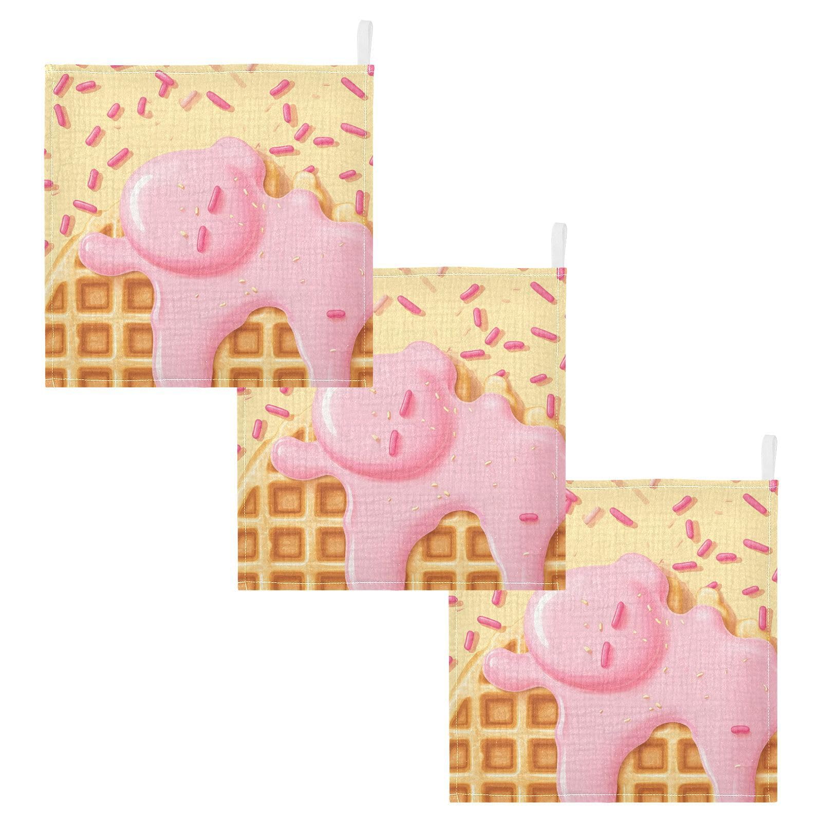 YETTASBIN Waffle Ice Cream Sprinkles Muslin Baby Hand Washcloths Soft Cotton Bath Face Towel 4 Layers Extra Absorbent