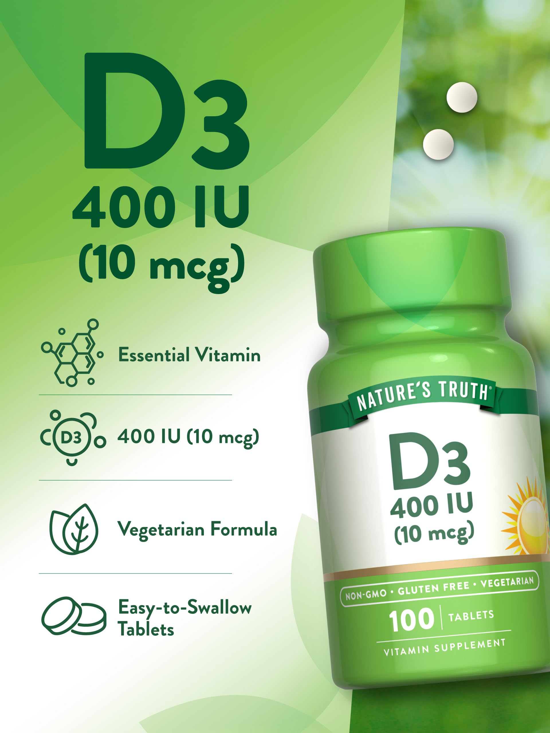 Amazon.com: Nature's Truth Vitamin D3 | 400 iu (10 mcg) | 100