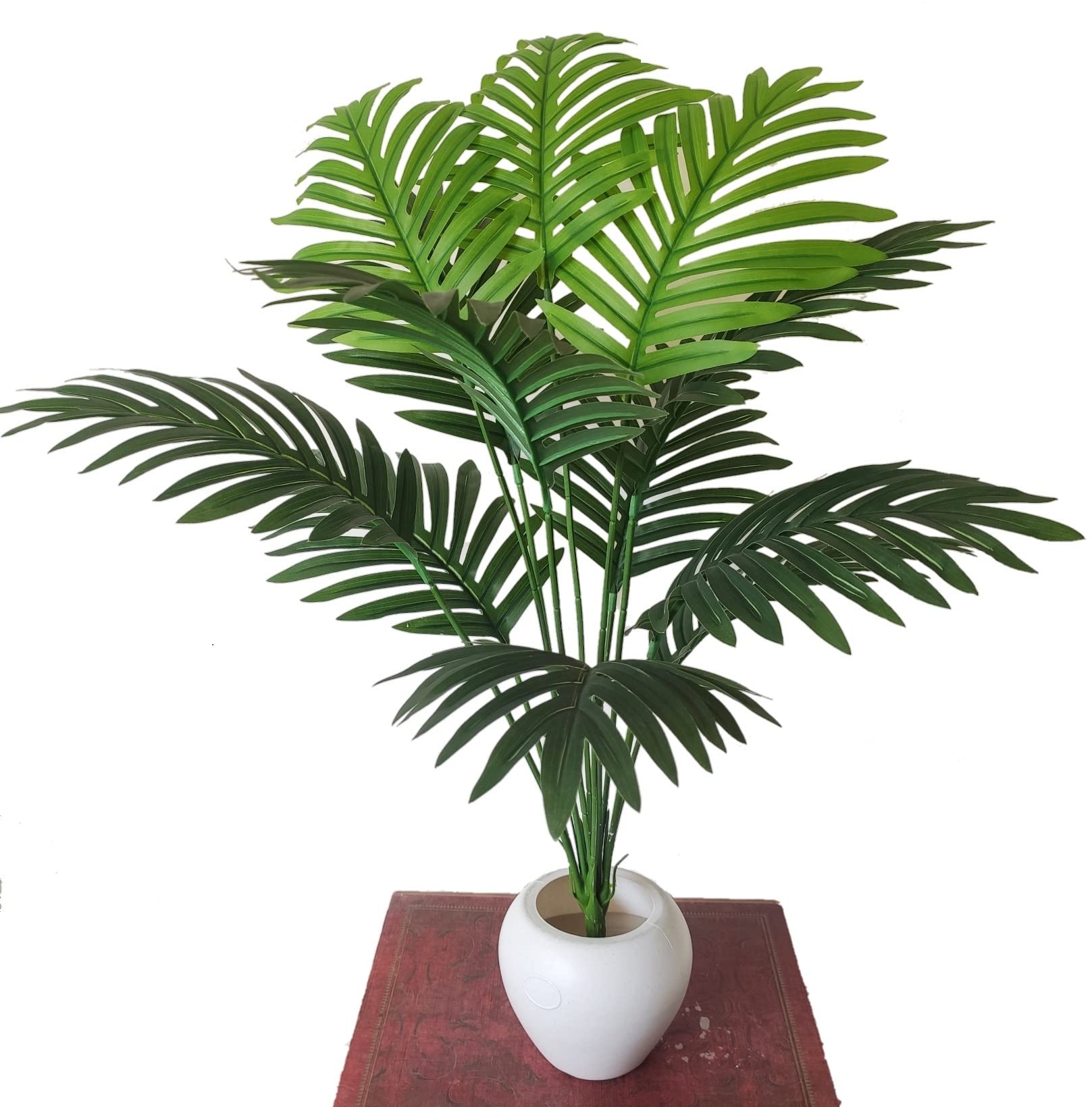 Natural Looking 12 Leaves Areca Palm Indoor Plant for Home/Shop/Office Decor/Gifting Artificial Plant with Pot (60 cm, Green), Rubber